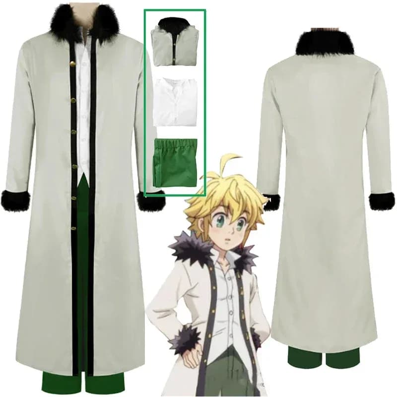 Meliodas Anime I Sette Peccati capitali Cosplay Il peccato della collia del drago Costume Trench Top Pantaloni Parrucca Set di Halloween FR1581b;4.f'7;j,3'