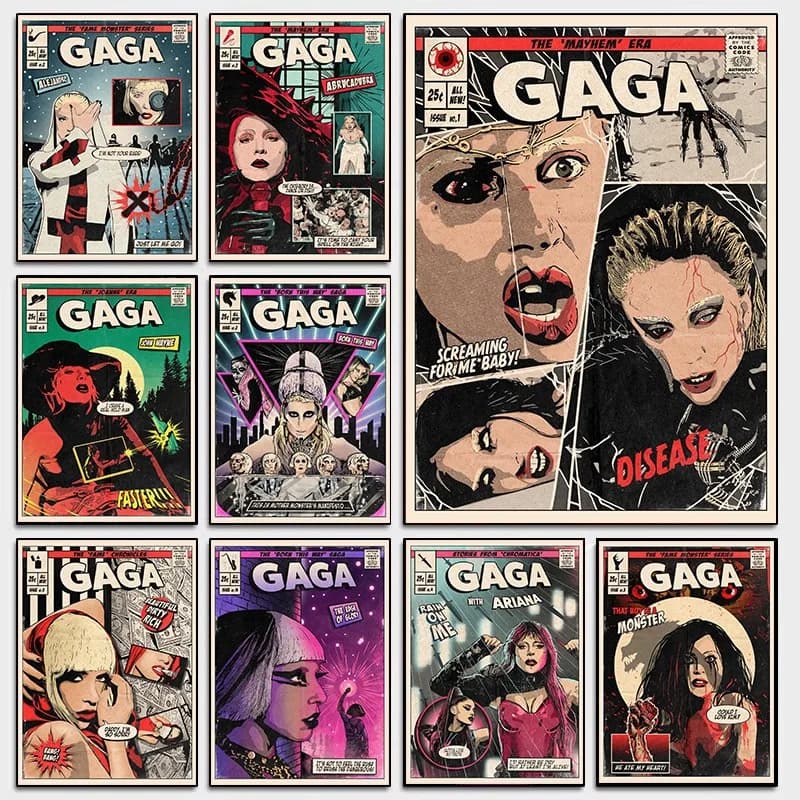 Lady Singer Gaga Retro Comic Style Poster Bad Romance Abracadabra Disease Album Cover Canvas Print Gothic Music Wall Art Gift