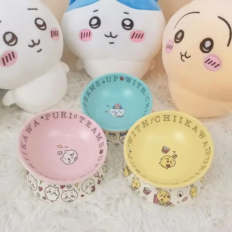 chiikawa cartoon tall pet bowl cats eat food and drink water rice bowl prevent overturning dog food