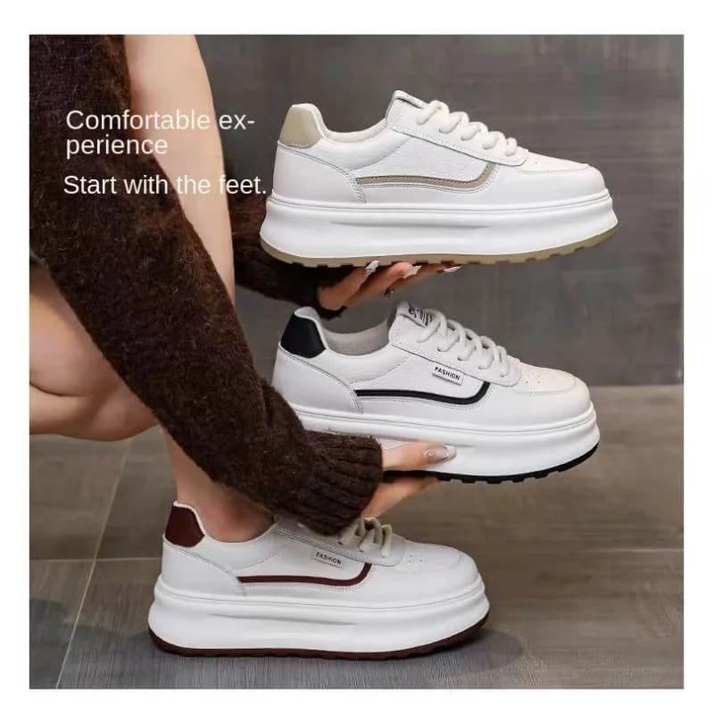 Scarpe da Skate Bianche con Suola Spessa per Donna, Sneakers Sportive Casual Leggere con Piattaforma che Aumenta l'Altezza, Look Sottile e Alla Moda