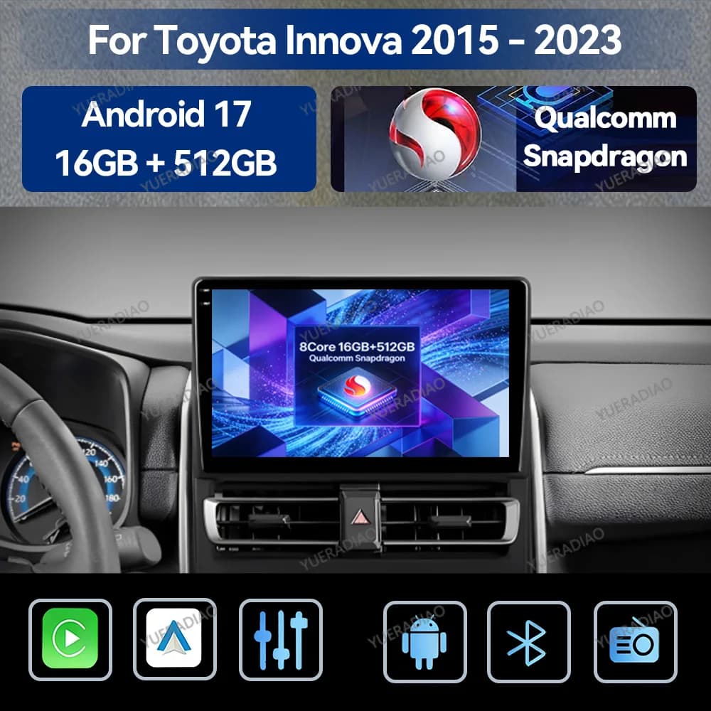 Android 17 Car Radio For Toyota Innova 2 2015 - 2023 Multimedia Video Player Qualcomm QLED Head Unit 2DIN GPS NAVI BT 4G WIFI