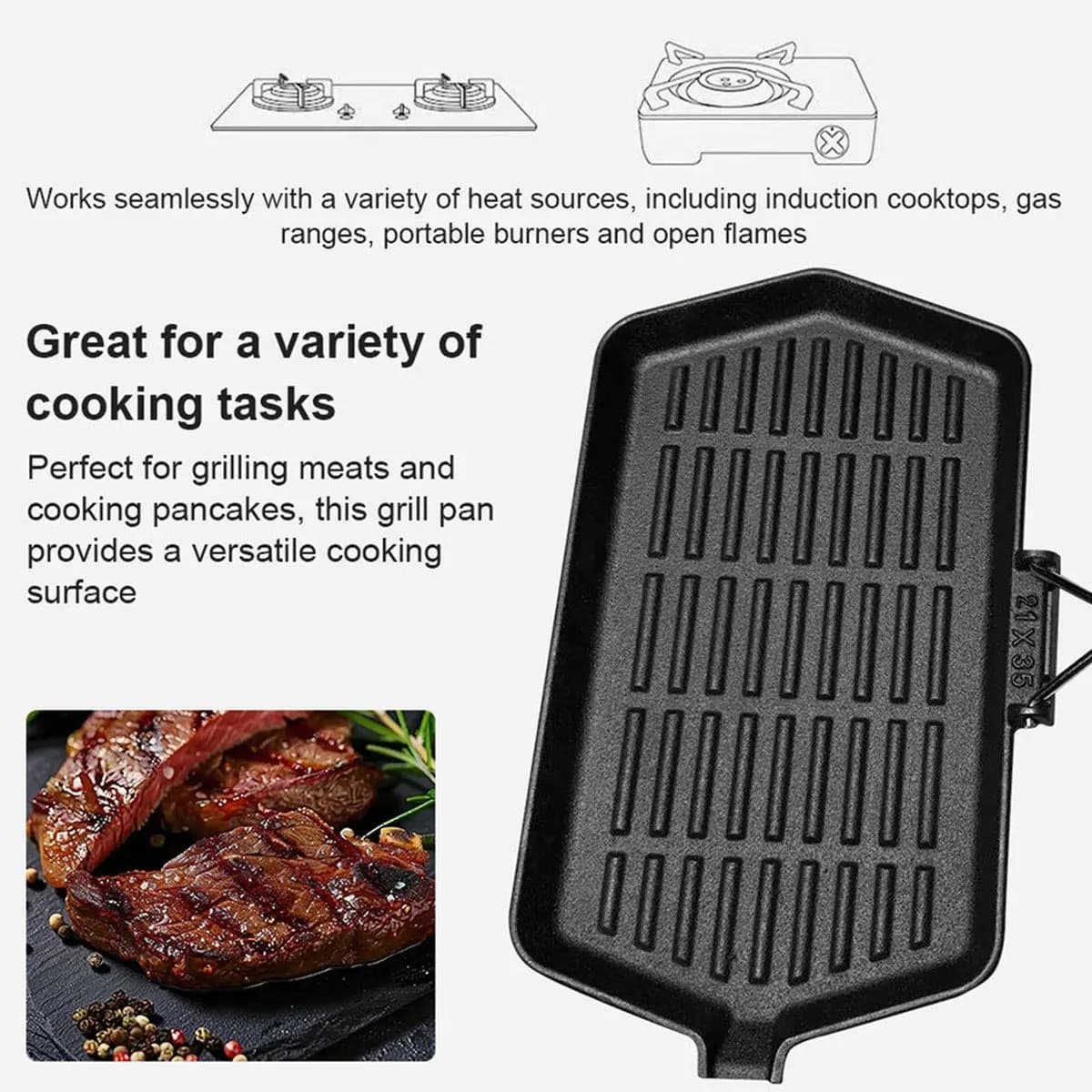 A67T NEW Cast Iron Grill Pan with Handle Steak Pan for Induction Cooker Frying Pan for Outdoor Hiking Picnic Cooking
