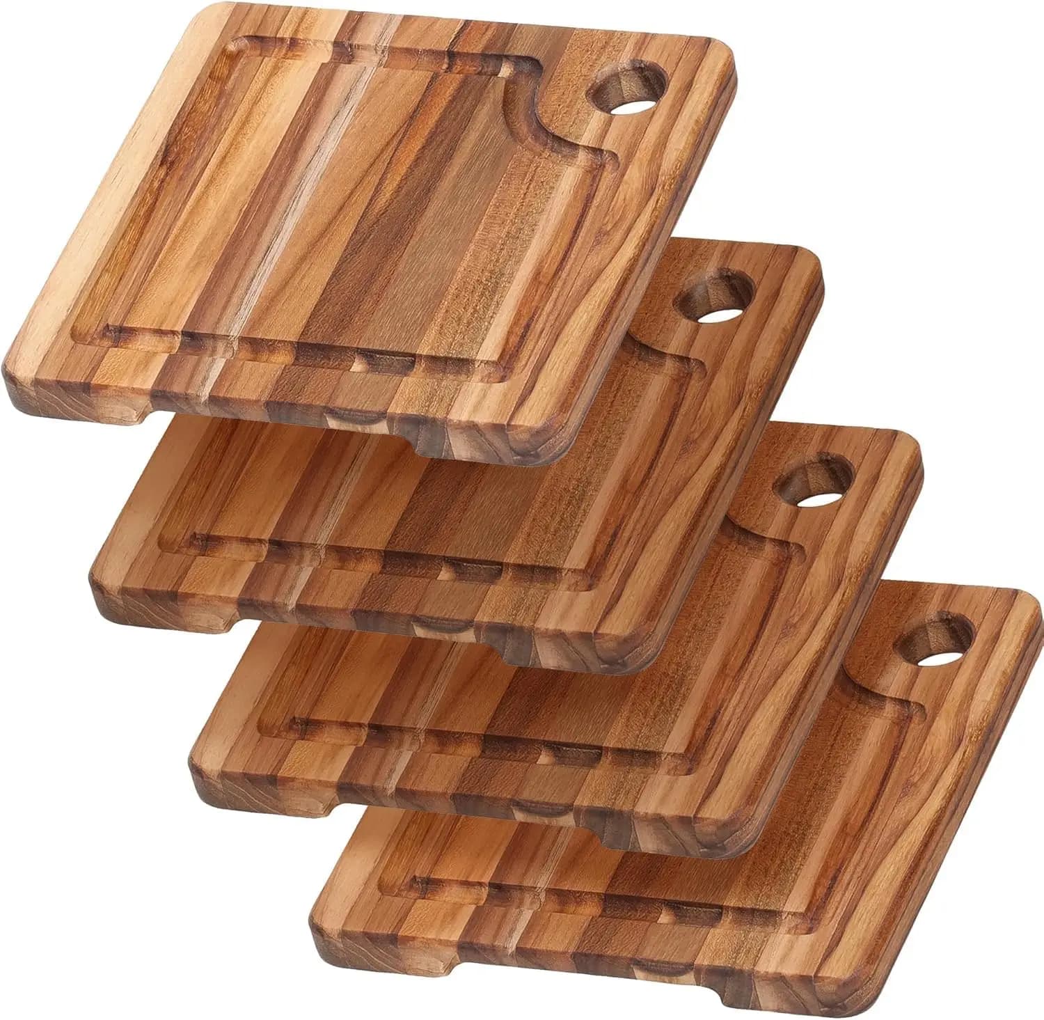 Teakhaus Sea Tagliere with juice groove - Small square bar cutting with angle hole - Reversible Teak