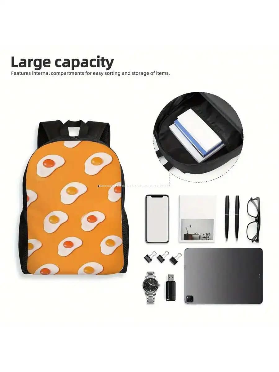 Harajuku Style Fried Eggs Orange Backpack With Zipper Closure For School Office Daily Commute