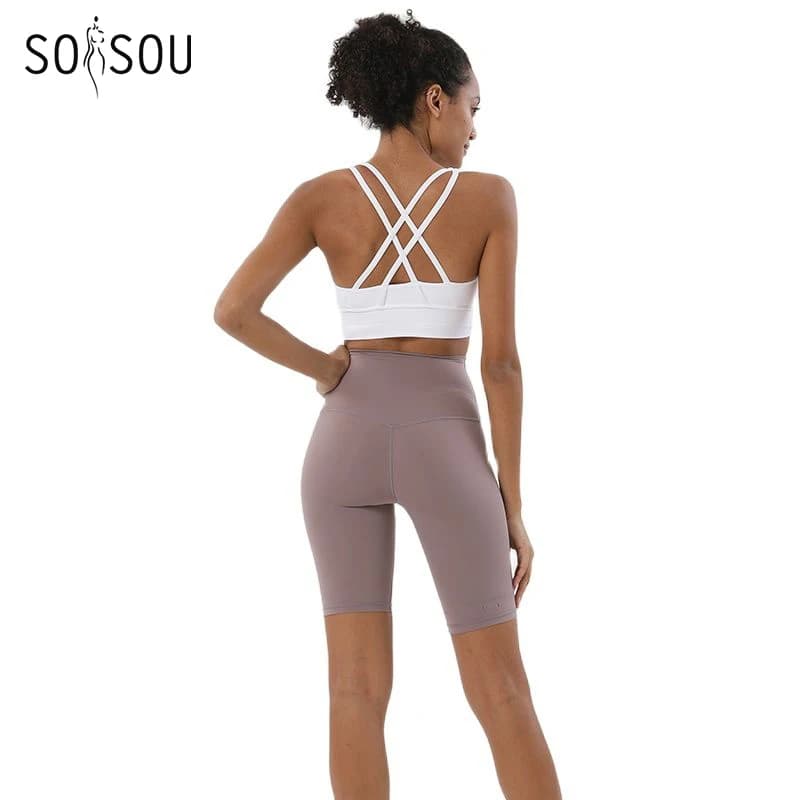 SOISOU Nylon Yoga Set Gym Two Piece Set Women's Bra Top Women's Cycling Shorts Sport Fitness Sports Clothing Sports 45 Color Women's Clothing