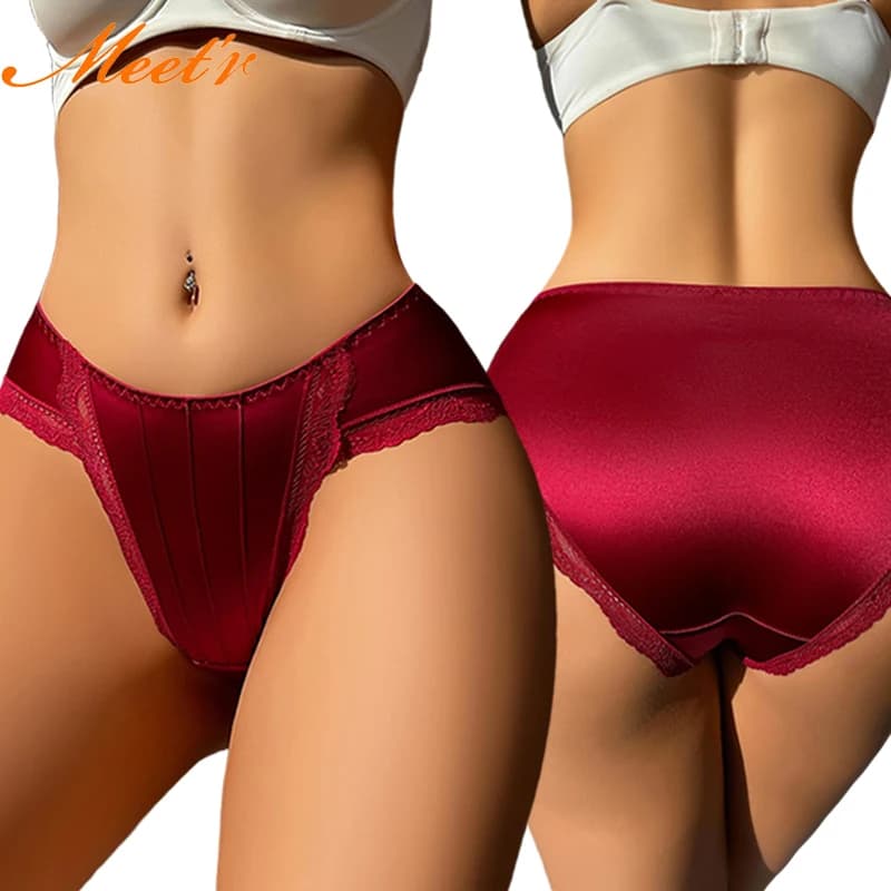 Meet'r New Year's And Christmas Women's Underwear French Satin Triangle Panties New Popular Lace Intimates Lingerie For Ladies
