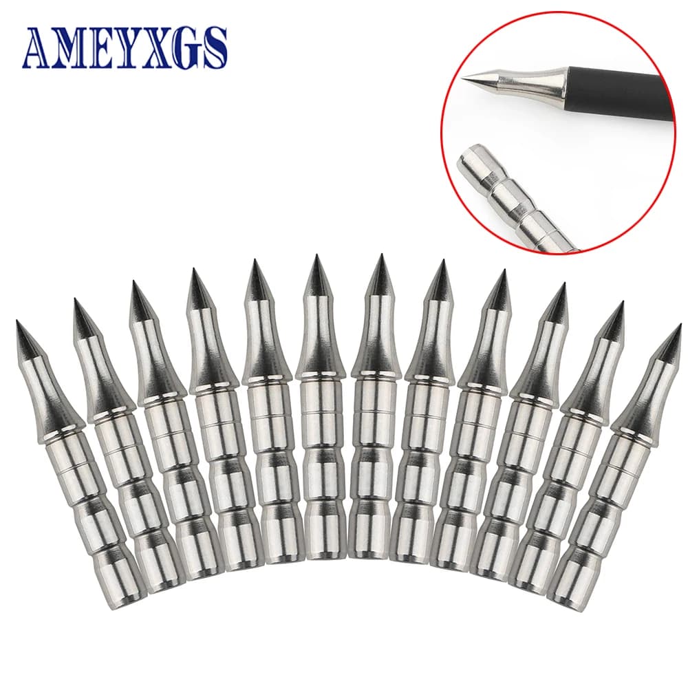 12 pezzi punte di freccia punta bersaglio in acciaio inox testa larga 100 grano per ID 6.17mm freccia albero tiro con l'arco accessori per la pratica