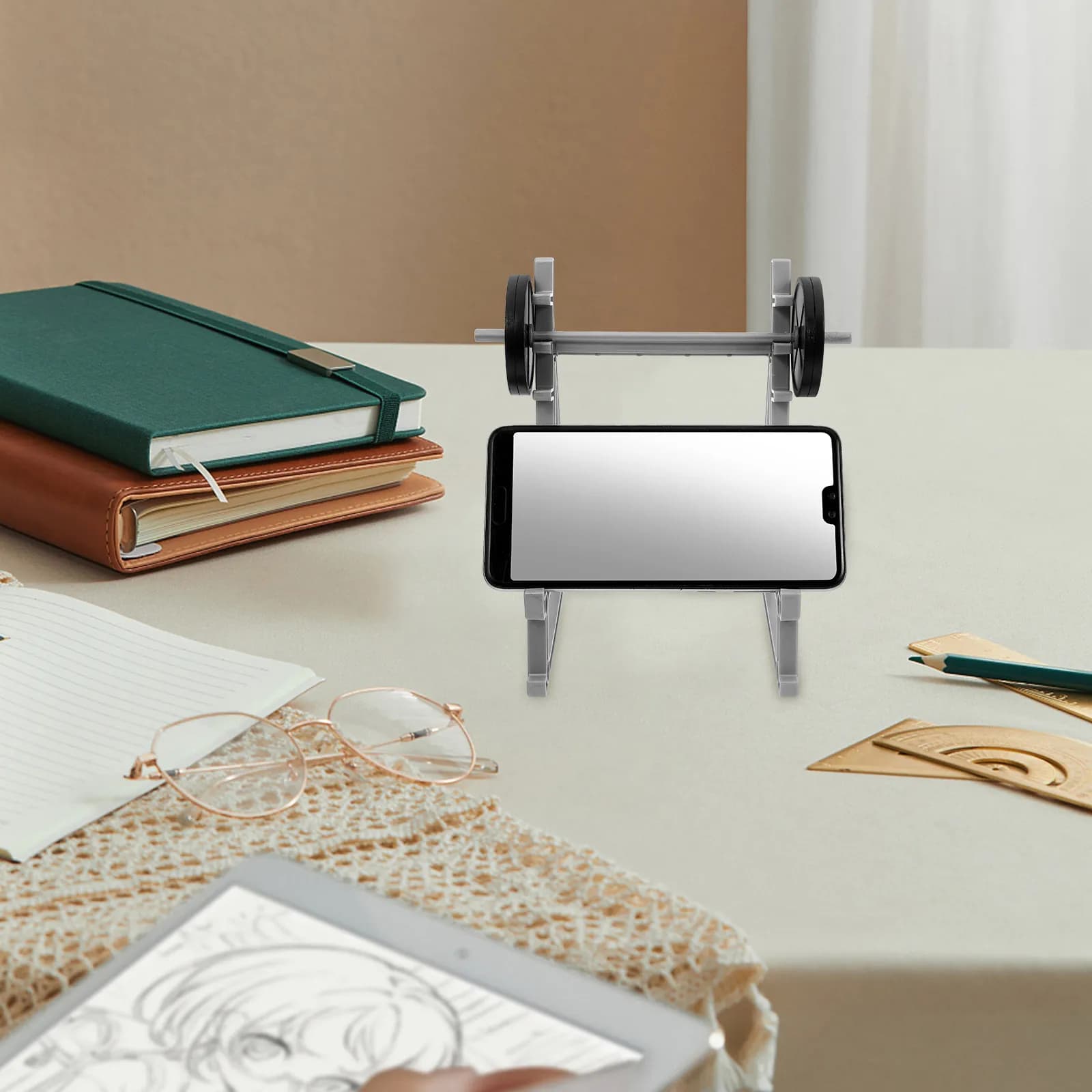 Set Portapenne a Forma di Bilanciere, Organizzatore da Scrivania in Plastica, Porta Matite Compatto, Contenitore Multifunzionale per Cancelleria, Astuccio per Studenti