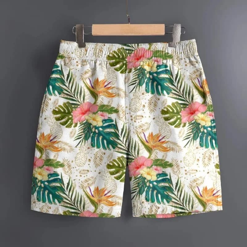 Pantaloncini da Spiaggia Estivi da Uomo con Motivo a Foglie 3D, Asciugatura Rapida, per Sport e Tempo Libero all'Aperto, Moda Maschile