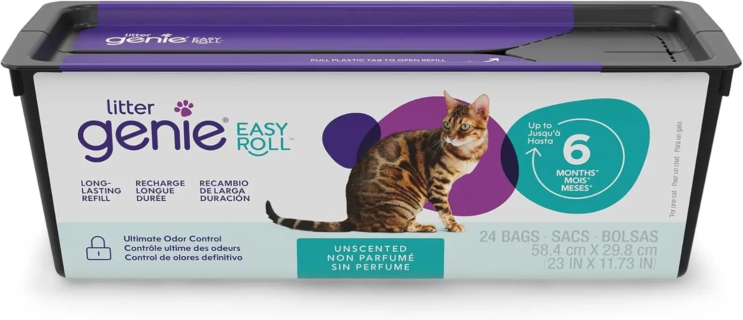 Sacchetti di Ricarica Easy Roll per Secchio Lettiera Gatti, 24 Sacchetti Strappabili, Fornitura per 6 Mesi, Controllo Odori