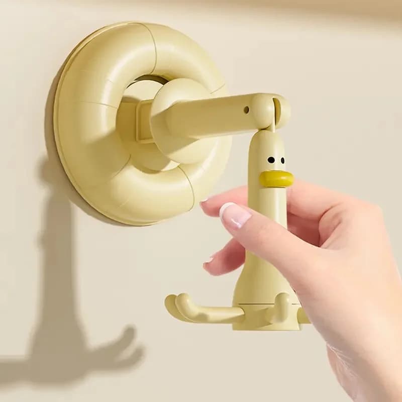 1Pc Adjustable Utility Hooks with Suction Cup 360° Rotating Duck Design Wall Mount Multi-Functional Creative Home Organizer