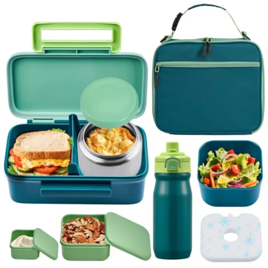 Lunch Bento Box with Thermo Ice Pack Food Container with Insulated Lunch Bag Insulated Water Bottle with Straw for Girls Boys