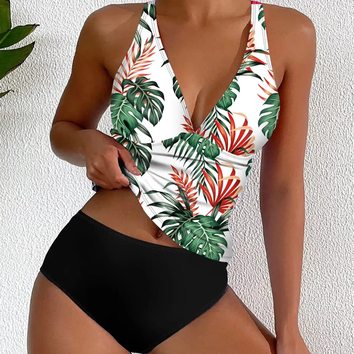 2025 Set bikini sexy a V profondo con spalline Halter Swim Top e mutandine a vita alta Costume da bagno da spiaggia stampato a due pezzi da donna