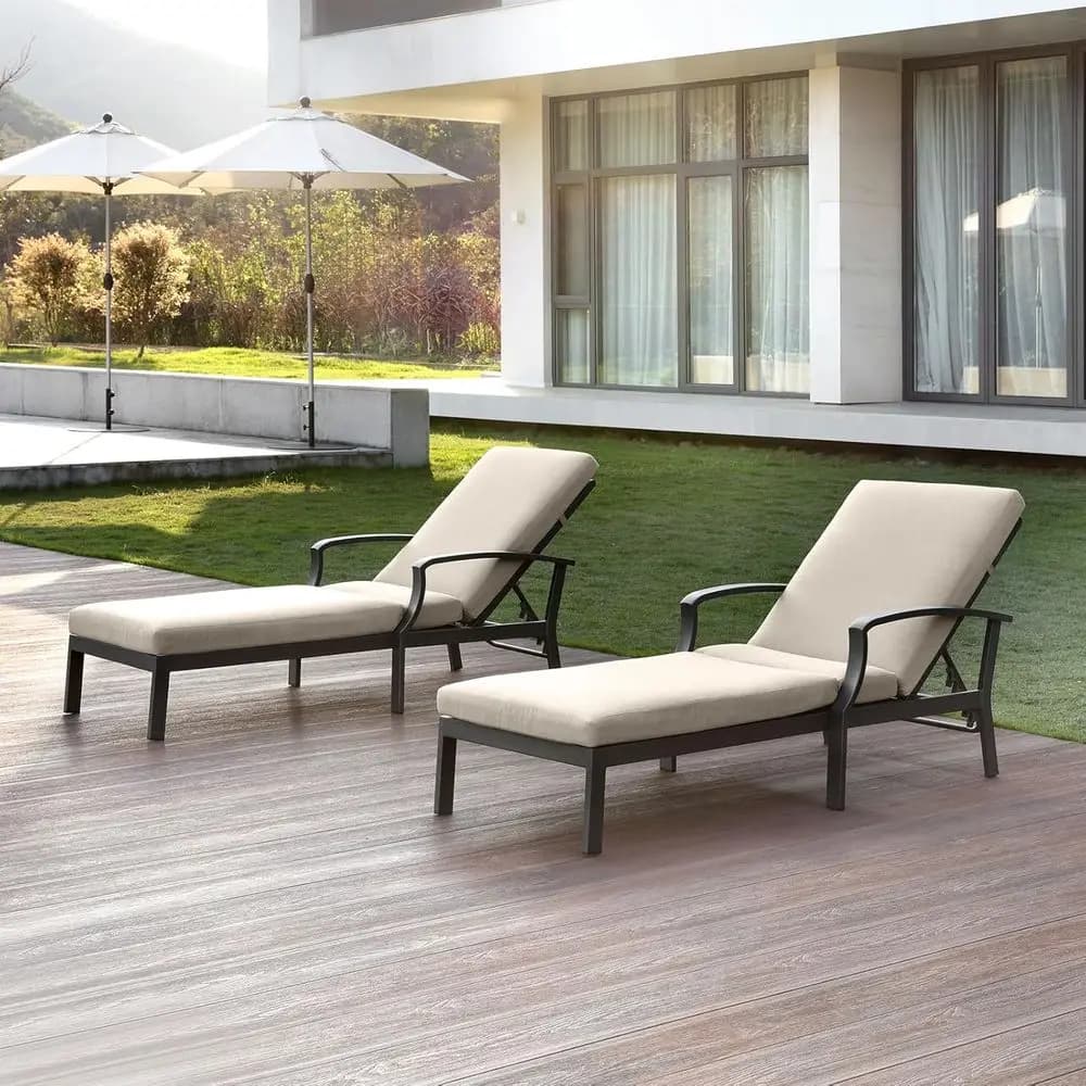 Set of 2 Chairs with Grey Bearing, Ruggine Resistant, Adjustable in 6 Positions for Patio or Beach