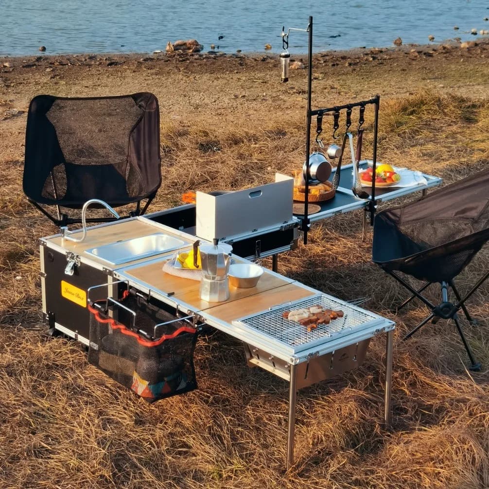 Cucina mobile da esterno completamente multifunzione accompagnamento piccola scatola da cucina campeggio picnic stufa tavolo pieghevole auto guida magica bo