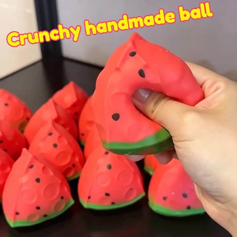 Watermelon Stress Ball Crunchy Squeeze Ball Squishy Toy Round Blocks Filled Fidget Toy ASMR Sensory Anti Stress Relief Toy