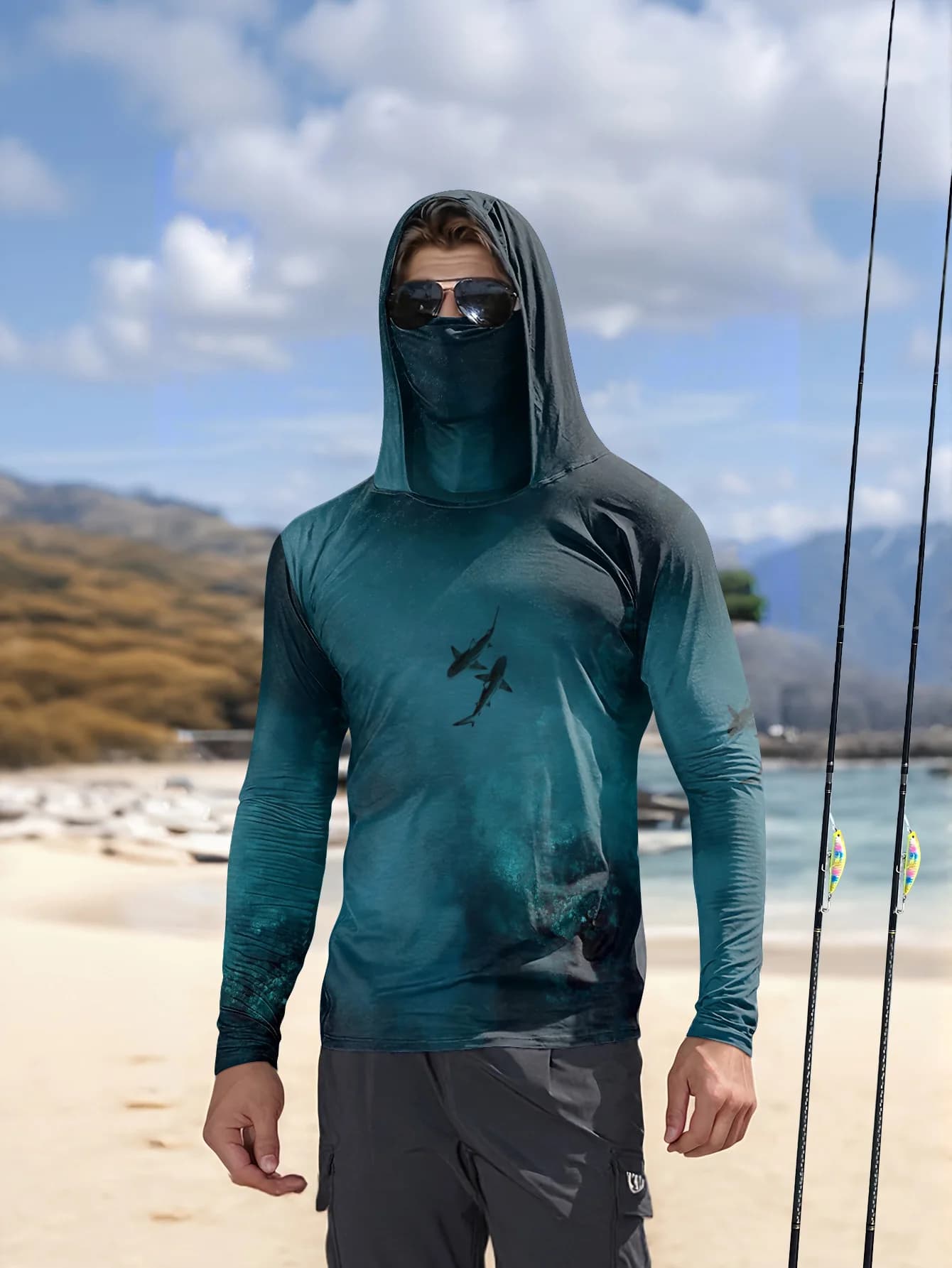 Camicia da uomo a maniche lunghe con stampa 3D a piccoli pesci, nuovo stile estivo 2026, per un look sportivo e casual, comoda e morbida