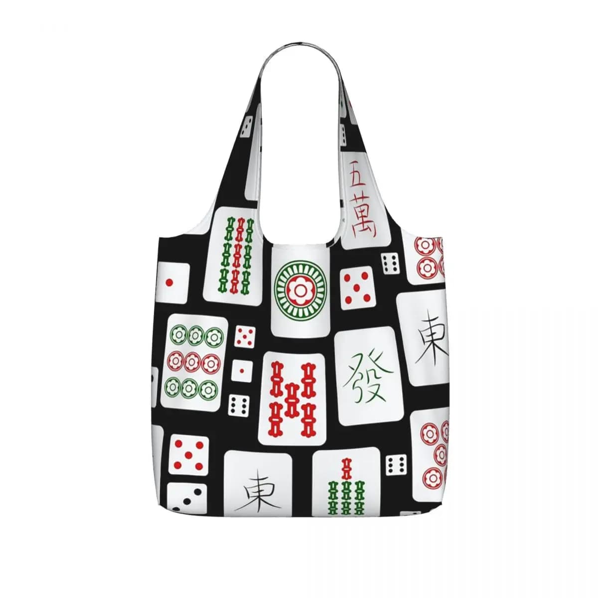 Mahjong Tiles Game Dice Shopping Tote Bag Canvas Large Capacity Shoulder Bags Shopper Grocery Handbag for Women