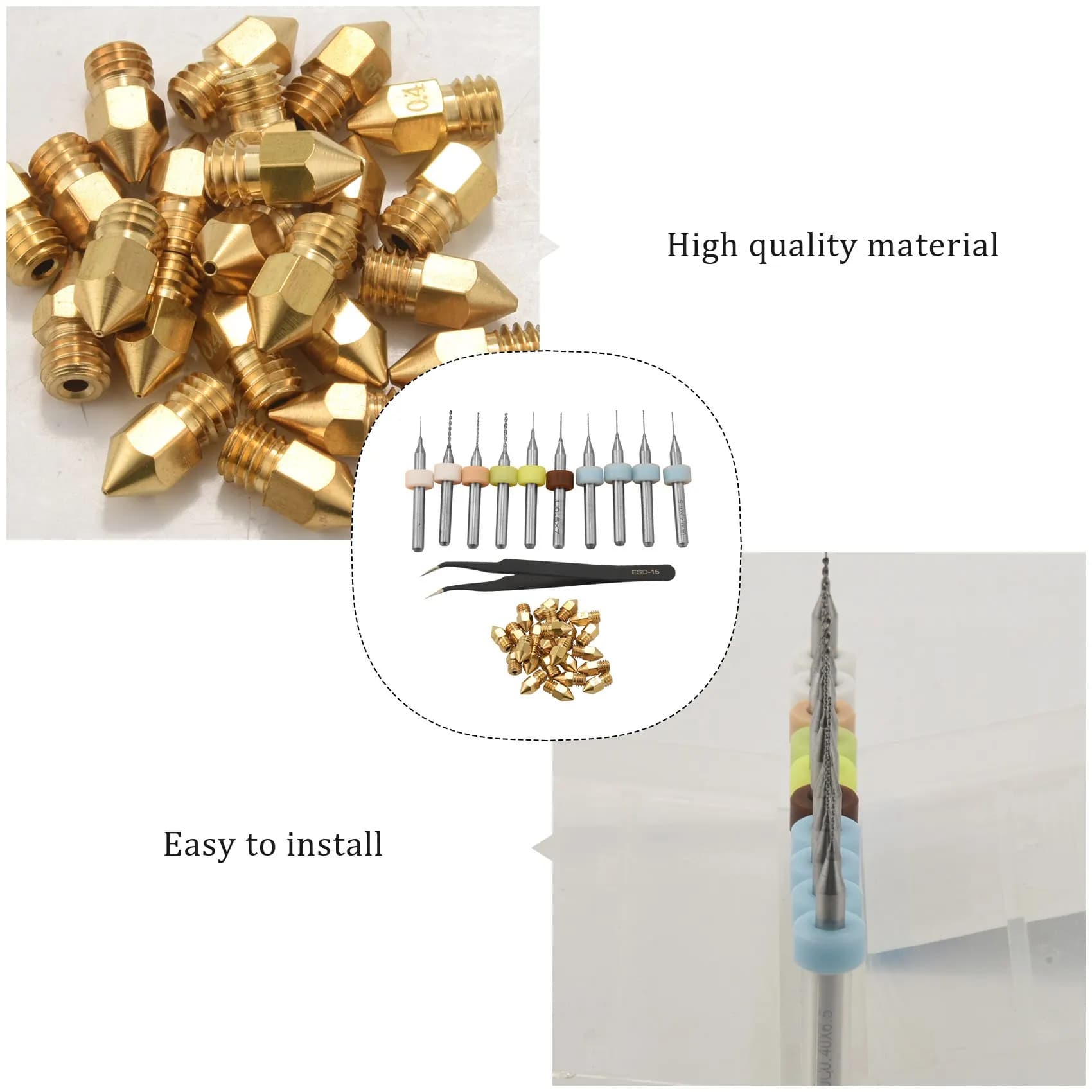 A23F-3D Printer nozzle MK8 nozzles extruder copper print head with drill tips for cleaning for Creality CR-10 Ender