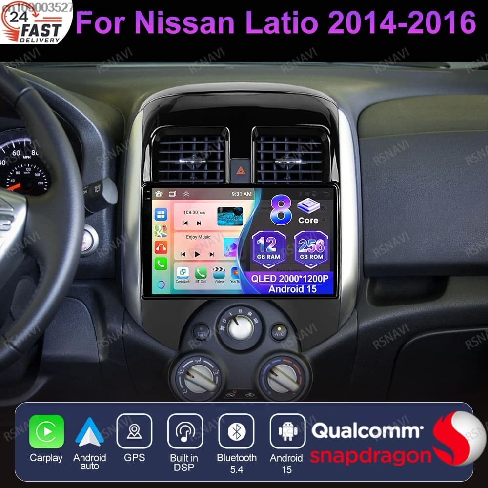 Android 15 For Nissan Latio 2014 2015 2016 DSP Wireless 360 Camera Multimedia 9/10 Inch NO 2DIN Viedo Player Snapdragon QLED DVD