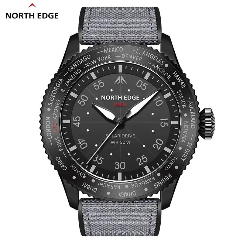 NORTH EDGE 2024 MACH Orologio al quarzo a energia solare da uomo Impermeabile 50M Orologio da polso sportivo da pilota da uomo Luminoso Orologio ambientale