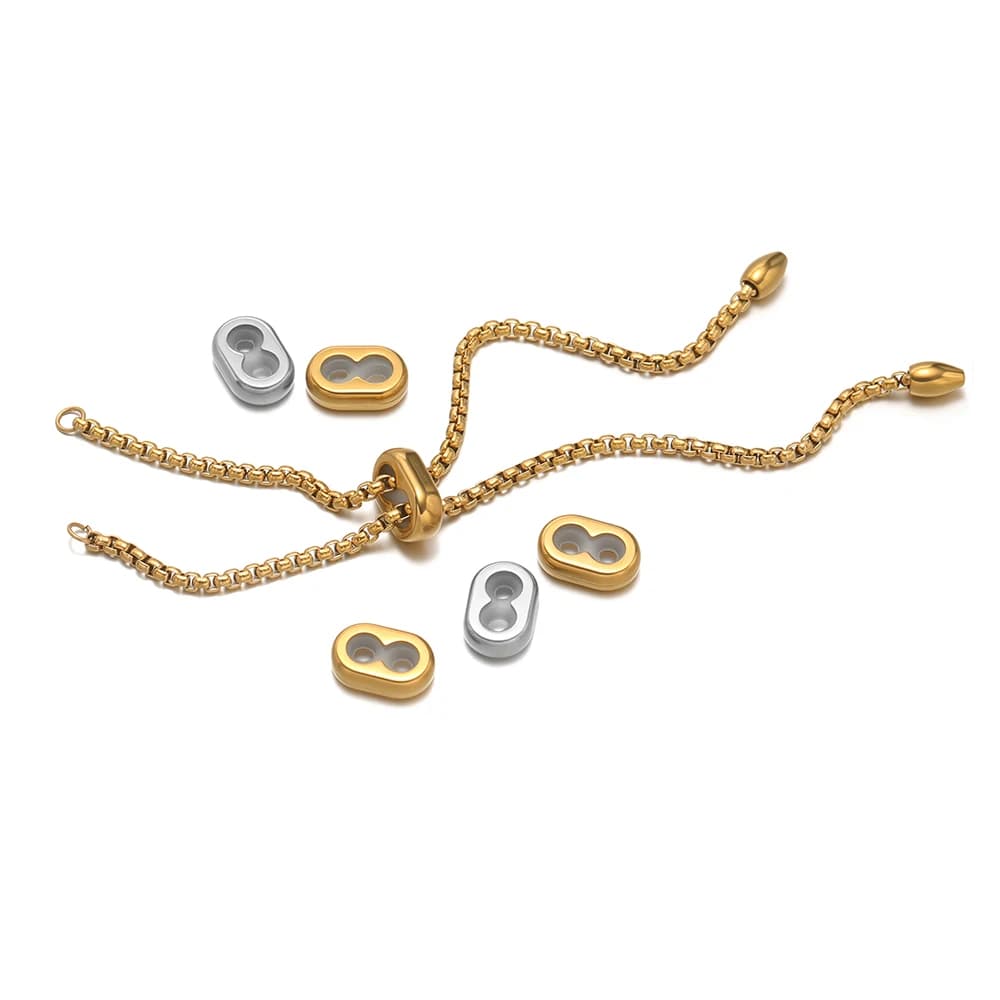 5 Pezzi Perline Distanziatrici in Acciaio Inossidabile Dorato PVD con Doppio Foro e Perline in Silicone Antiscivolo per Creazione di Gioielli Fai-da-Te e Braccialetti