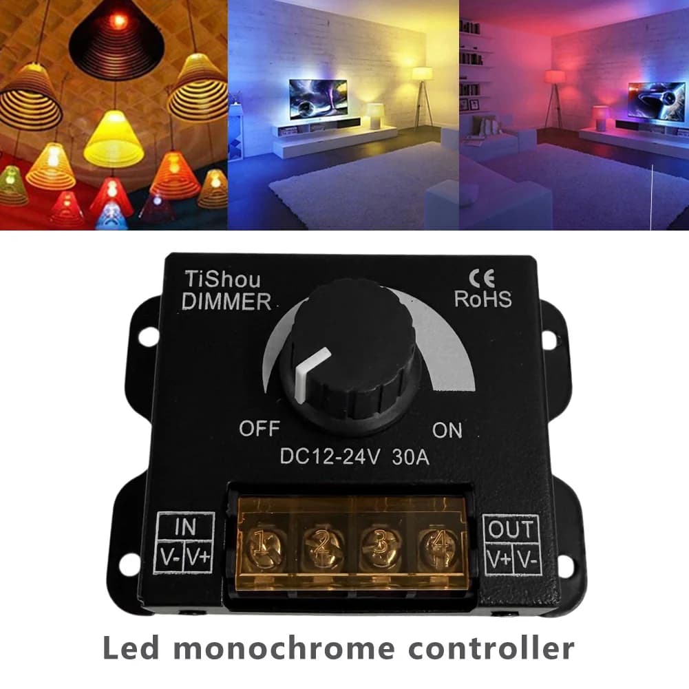 30A LED Brightness Regulator DC 12V-24V LED Dimmer Switch PWM Digital Stepless Dimming for Lamp Strip Single Color Lamp