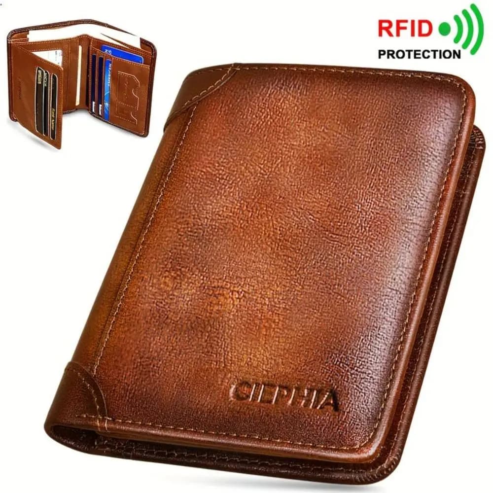 1Pcs New PU Leather Men Wallet Vintage RFID Blocking ID Credit Card Holder Short Thin Trifold Wallet