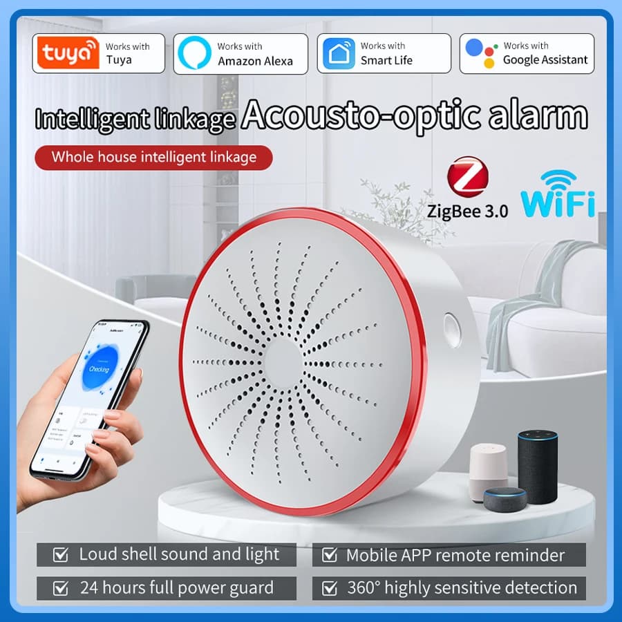 Tuya WiFi ZigBee Allarme Sirena Sensore Rilevatore Allarme sonoro e luminoso Sistema di sicurezza domestica Smart Life APP Alexa Google Assistant