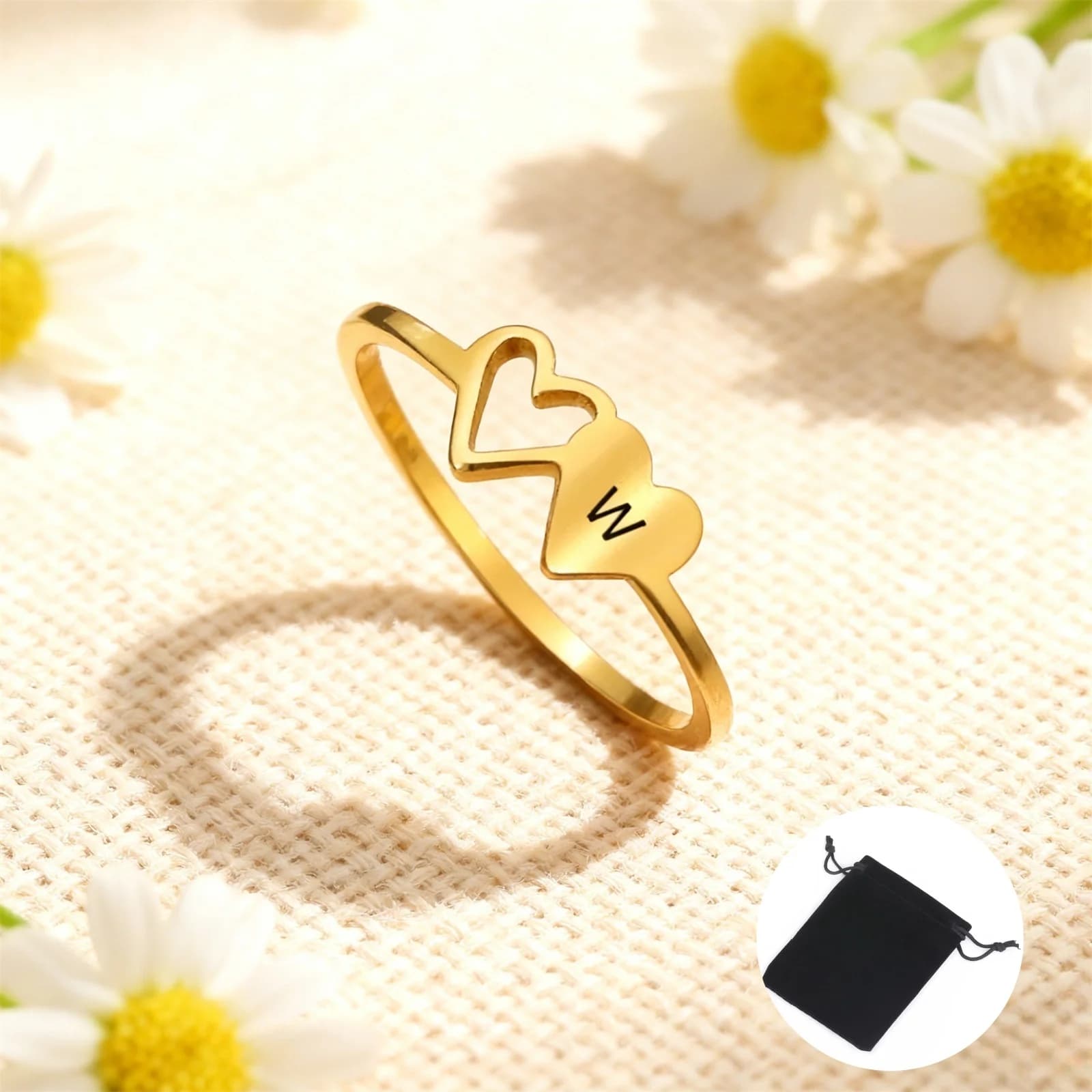 Anello con doppio cuore iniziale con nome personalizzato Anello per coppia con lettera AZ in acciaio inossidabile Anello con costellazione di moda semplice Regalo per coppia