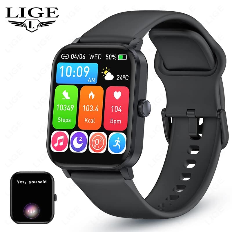 Smartwatch LIGE Sporty with Bluetooth Calls, AI Vocal Assistant, Custom Dial, Special Offer for Android and iOS, Men's Smart Watch
