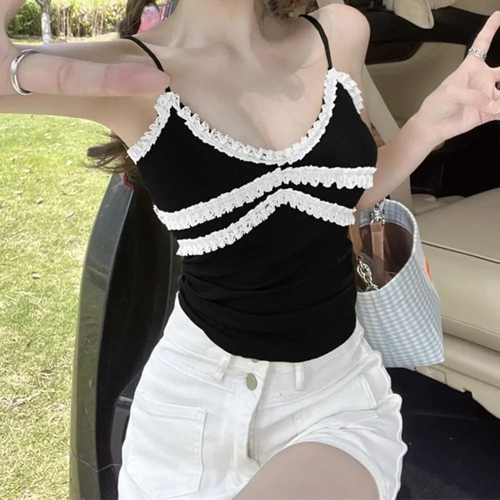 Per l'uso quotidiano Top senza maniche alla moda Gilet in tinta unita Vita quotidiana Vacanza Gilet in pizzo alla moda Top per tutte le stagioni