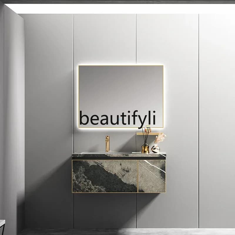 ss K178 ss25 Lavabo da bagno con controsoffitto per lavabo integrato con lastra di roccia di lusso leggera, lavabo da bagno con specchio LED intelligente