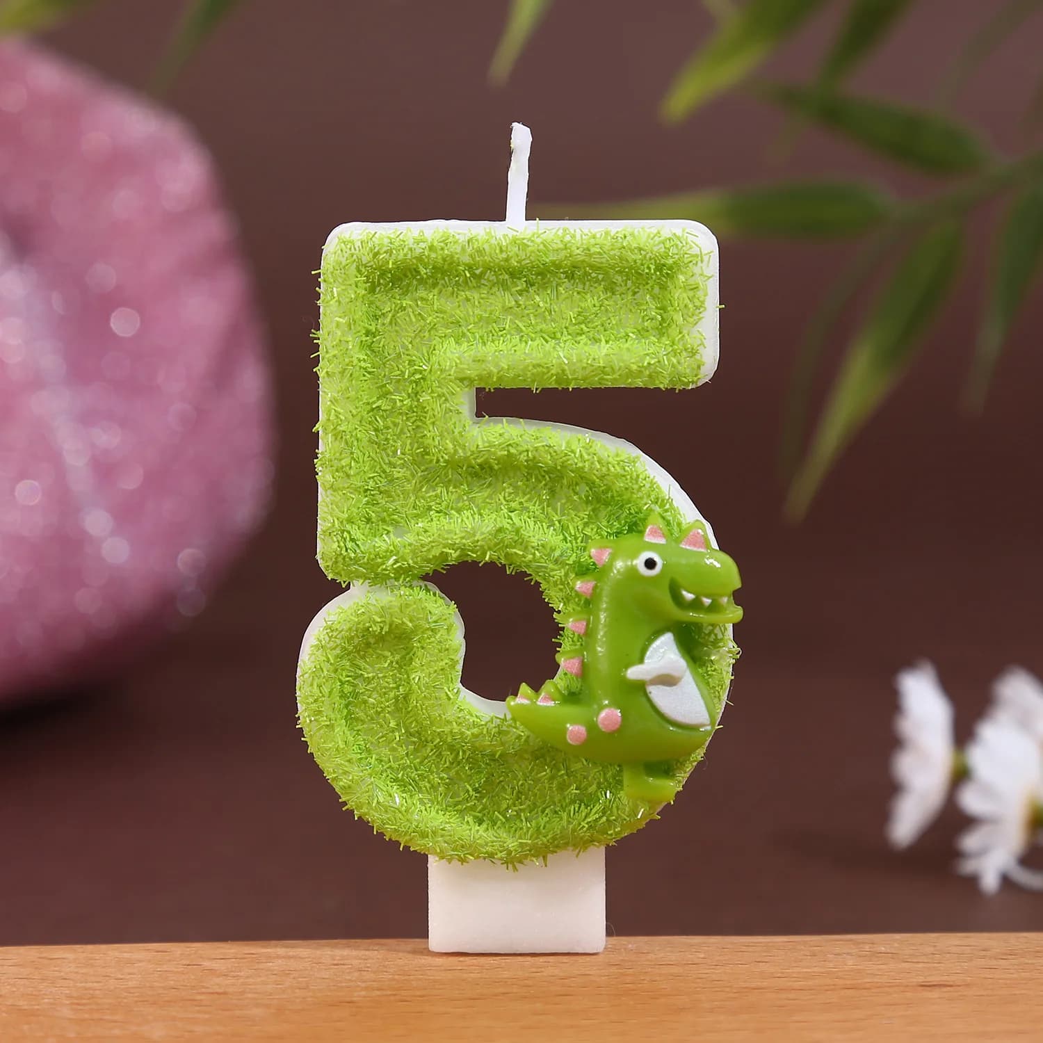 Green Sequined Birthday Candles, Cartoon Cute Dinosaur 0-9 Digital Candles Dessert Cake Plugins Festive Party Atmosphere Outfits