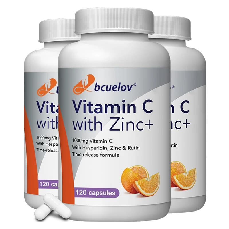 Biological capsules of vitamin C + zinc, high absorption immune support, antioxidant, collagen health supplement - 30/60/120 counts