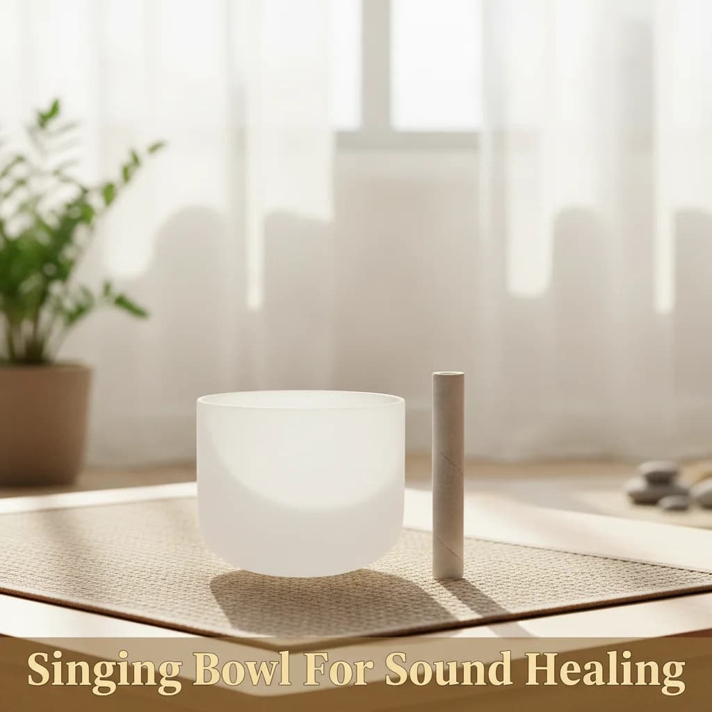 8 Inch White Crystal Singing Bowl, Pure Quartz Sound Healing Bowl for Meditation & Yoga, Chakra Balancing Therapy Instrument, Stress Relief Mindfulness Decor