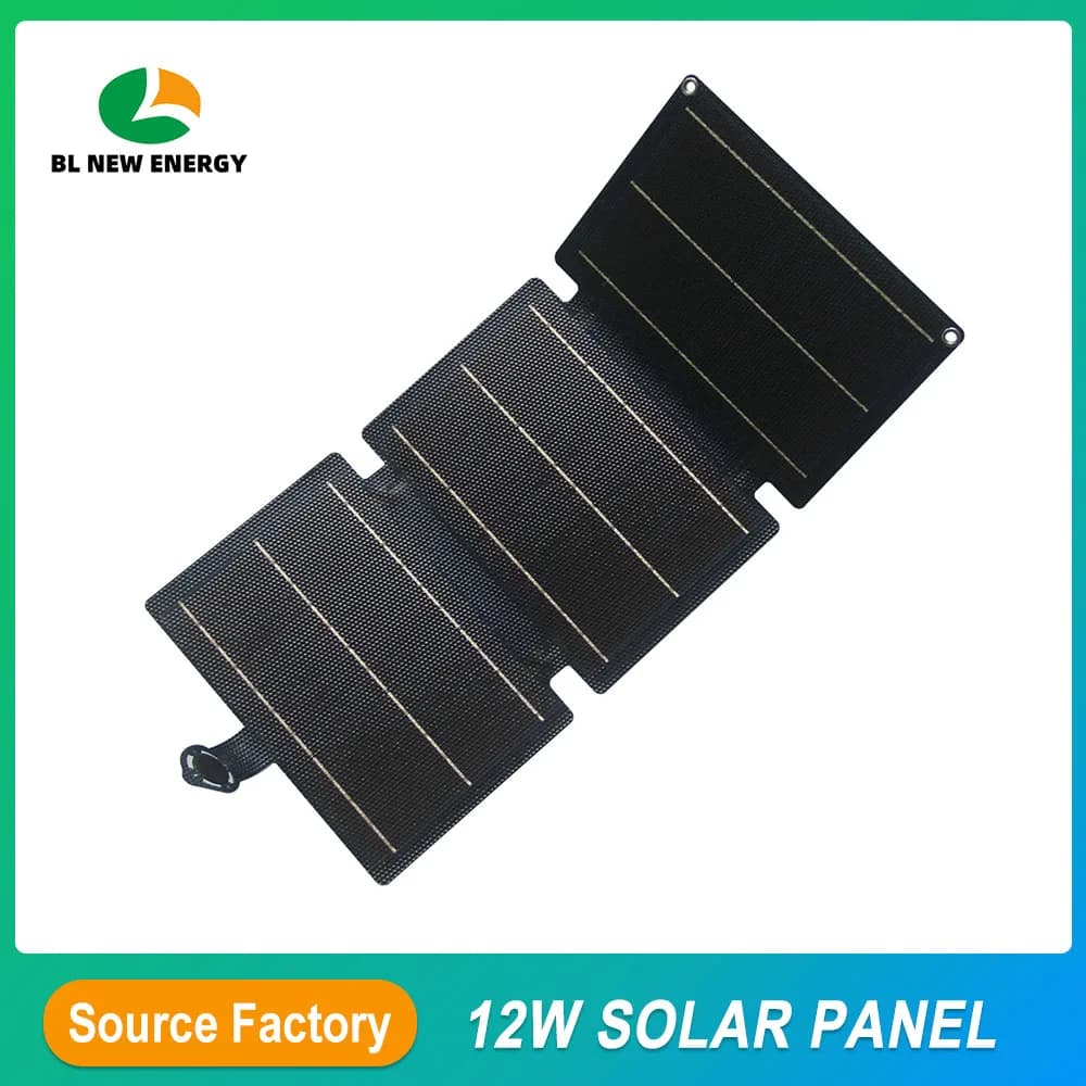 Pannello Solare Flessibile Pieghevole ETFE Portatile 12W con Porta USB Type-C per Campeggio, Escursionismo, Ricarica di Emergenza per iPhone