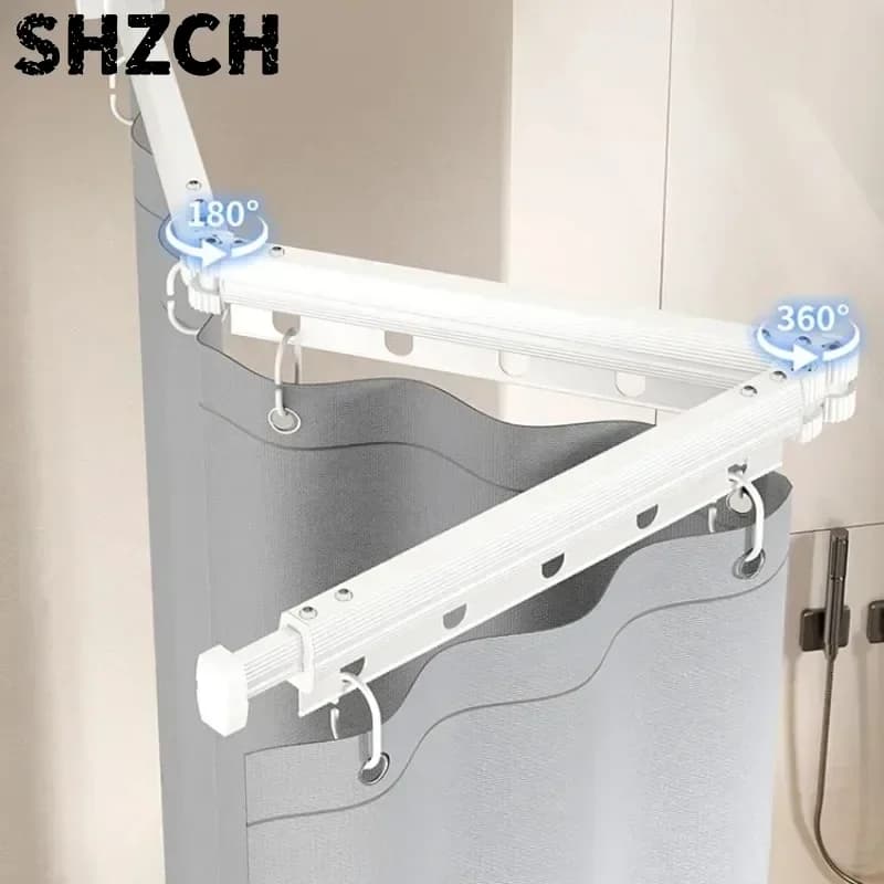 No Drill Folding Shower Curtain - Waterproof Mildew-Resistant Aircraft Aluminum Bathroom Rod for Wet-Dry Separation
