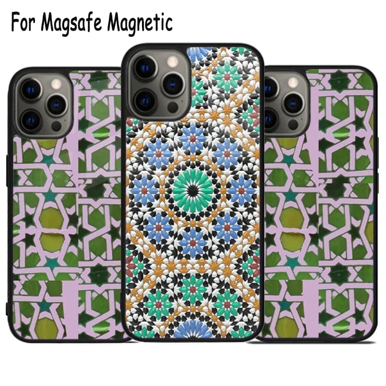 Cover Magnetica Wireless con Motivo Marmo Marocchino per iPhone 17 Air 15 16 16e 14 13 11 12 Pro Max Plus Compatibile Magsafe