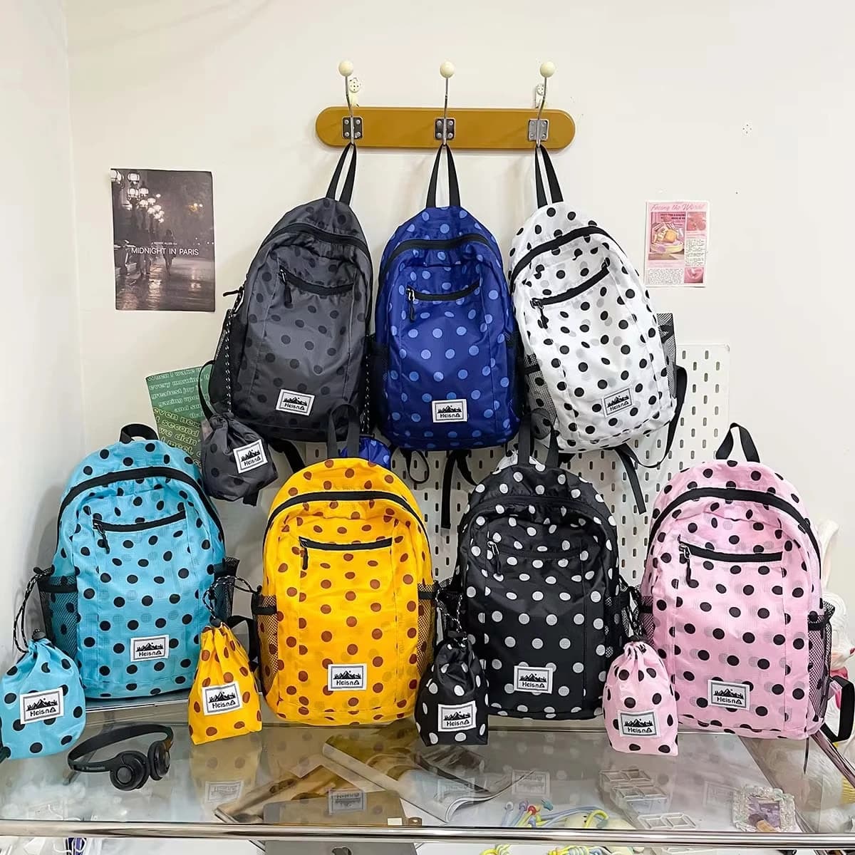 Polka Dot Large Capacity Backpack for Women Travel Lightweight Outdoor Hiking Bag Student Nylon Bookbags School Bag Korean Style