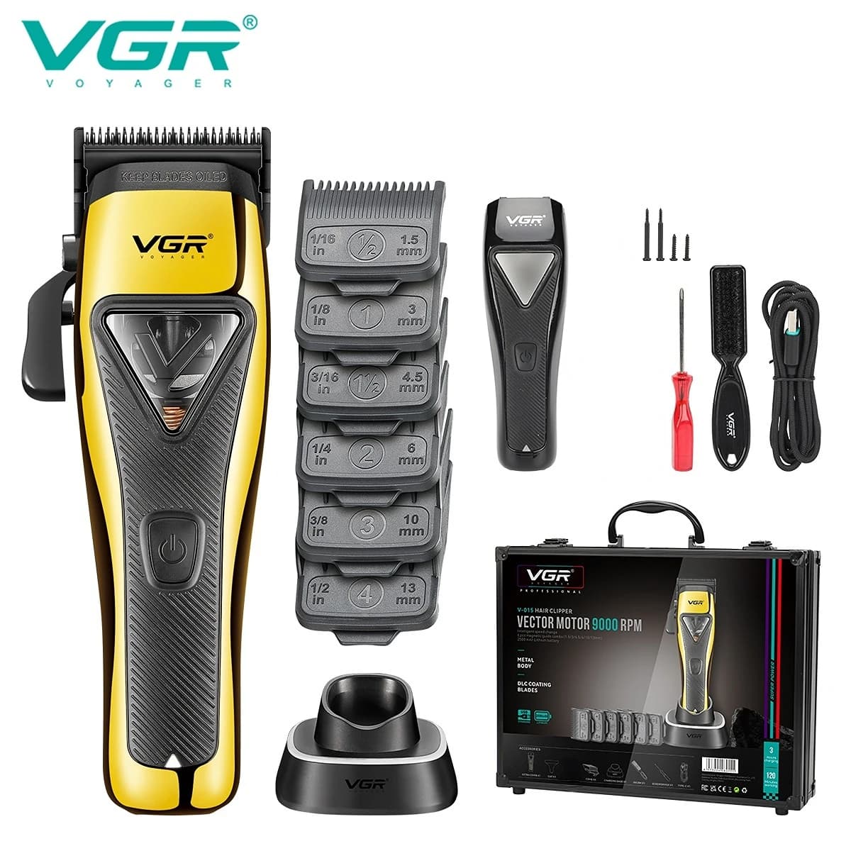 VGR Tagliatore di capelli Professionale Tagliacapelli Elettrico Macchina per tagliare i capelli Motore vettoriale Taglio di capelli 9000 giri al minuto Tagliatore per uomo V-015