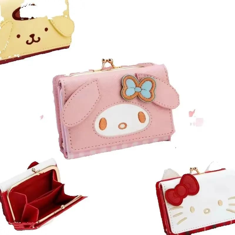 New Sanrio Hello Kitty My Melody Kawaii Pu Cute Zipper Coin Purse Female Folding Keychain Wallet Outgoing Packets