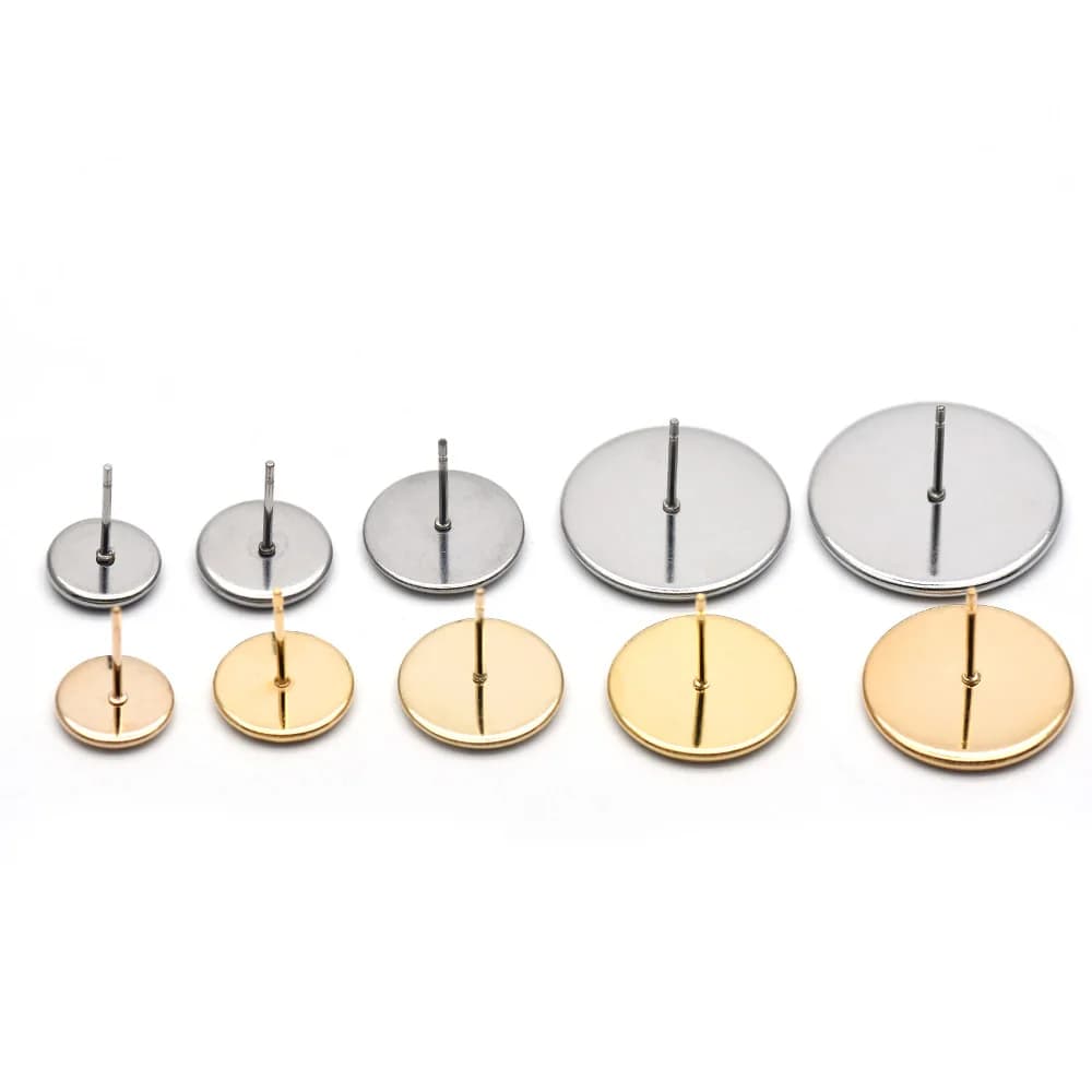 10 pcs 316 Stainless Steel Vacuum Screw Earring Prisoner Posts Components 6-18mm Round Plate Cabochon Bezel Tray for FAI DA TE Creation of Craft Jewelry