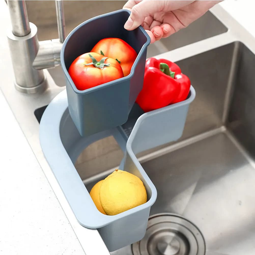 1 Pezzo Scaffale Multifunzionale per Rifiuti da Cucina, Cestello per Lavaggio Verdure con Ventosa per Lavello, Filtro per Alimenti, Organizzatore
