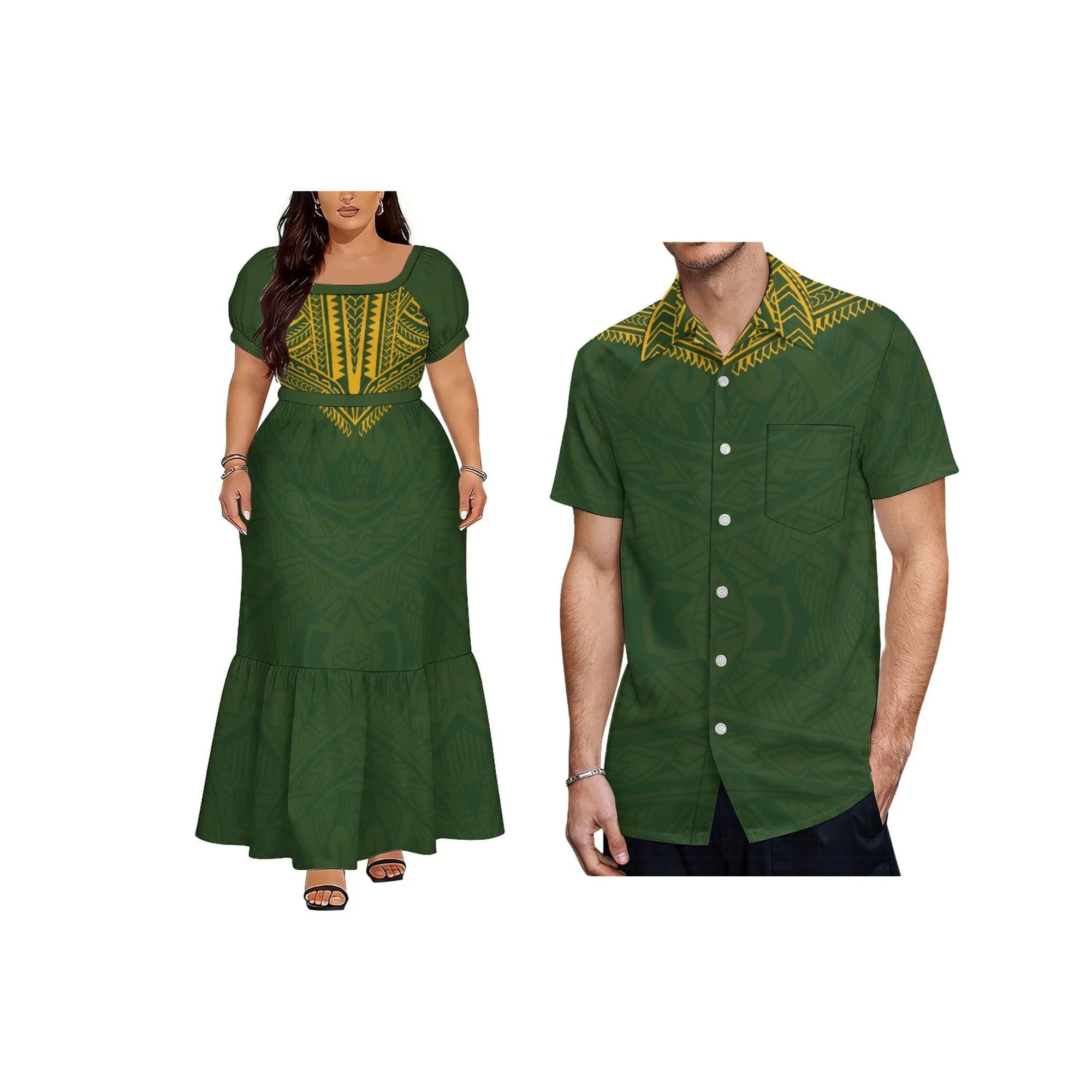 Abito Estivo da Spiaggia per Donne, Design Samoano, Taglie Forti, Stile Isole del Pacifico, Collo Quadrato con Lacci, Abito Polinesiano