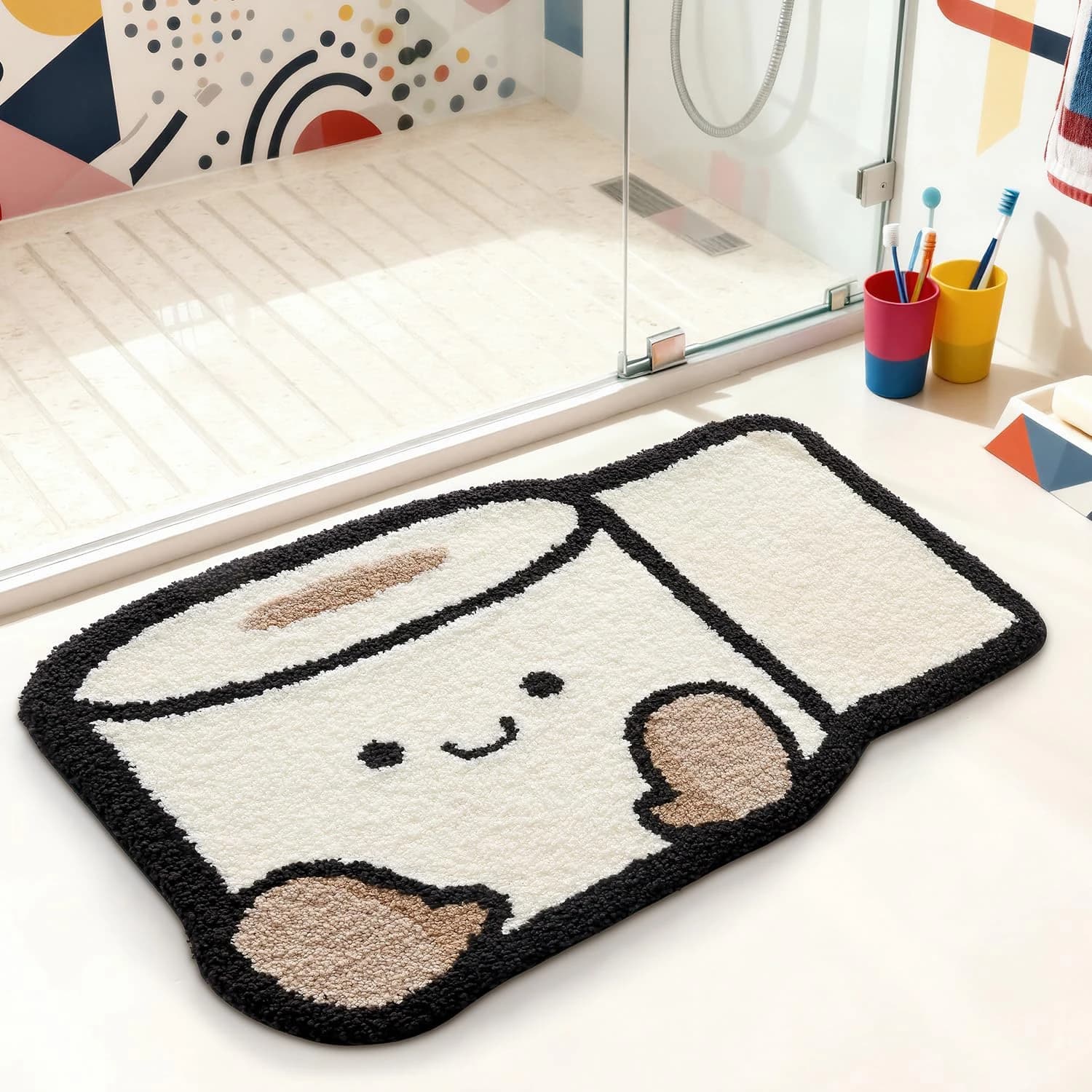 VIKAMA Cute Cartoon Toilet Paper Roll Bathroom Mat, Soft Non-Slip Entryway Mat, Decorative Entryway Rug, Home Decor
