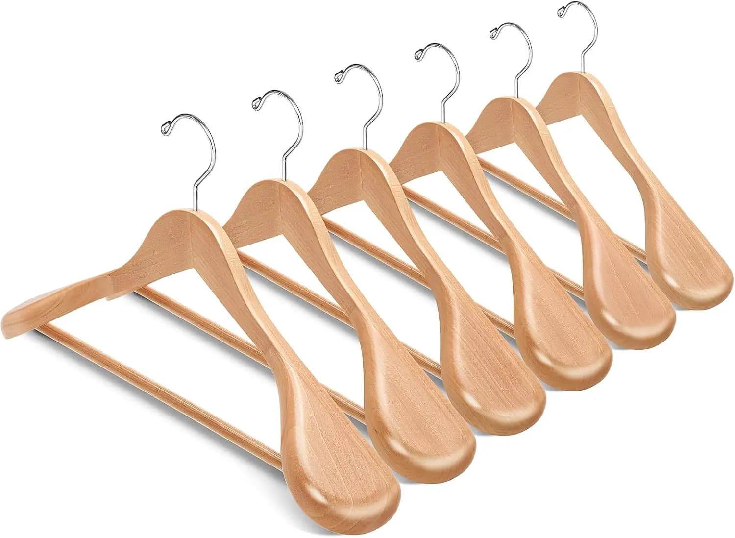 Confezione da 6 appendiabiti in legno a spalla larga con barra antiscivolo per pantaloni, giacche, maglioni e vestiti pesanti