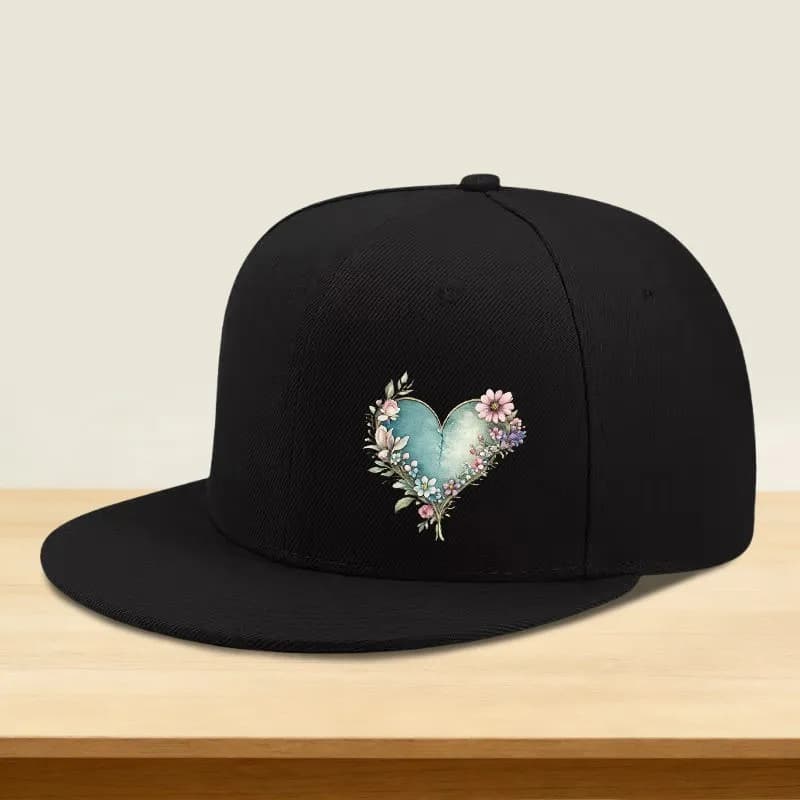 1 Hip-hop Hat Featuring a Romantic Floral Heart Print, a Flat-brimmed High-crown Cap Suitable for Both Men and Women