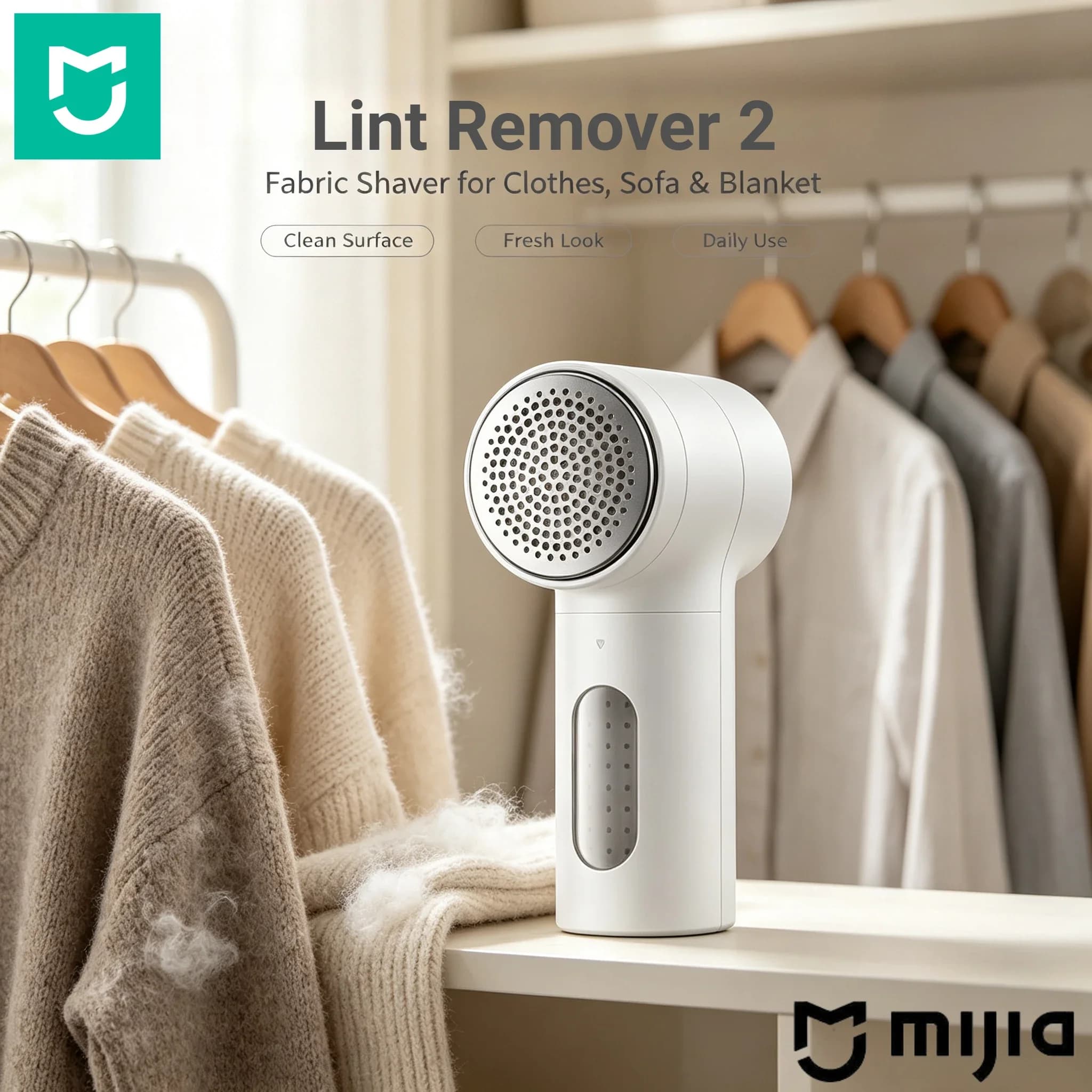 Mijia Lint Remover 2 USB Rechargeable Fabric Shaver Portable Electric Clothes Ball Trimmer for Sweater Sofa Fuzz Removal