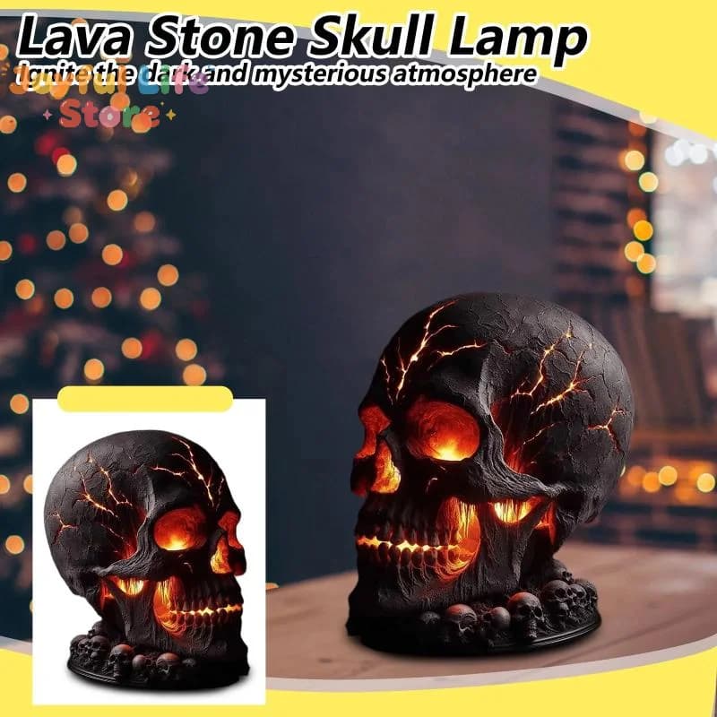 Magma Stone Skull Decor Skull Desk Lamp With Spooky Led Light For Halloween Party Mantel Decoration Unique Room Accent To Ignite
